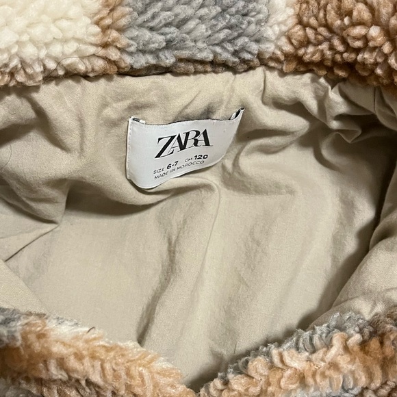 Zara kids Plaid shearling Cropped Jacket Size 6/7 - Picture 4 of 11